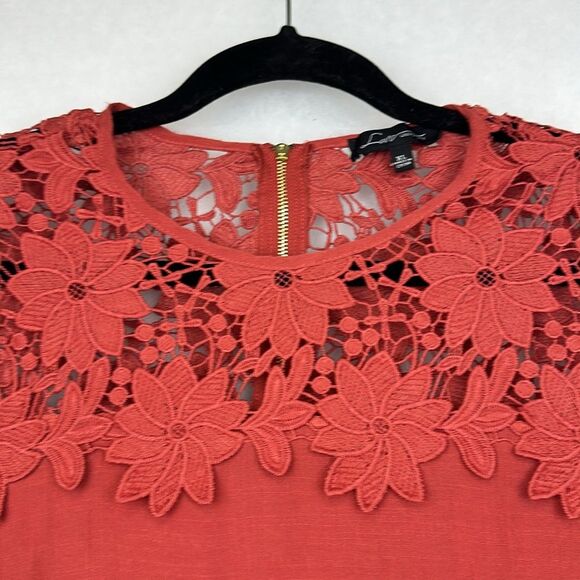 Boho Orange Crochet Lace Neck Top Sz XL - Picture 5 of 8